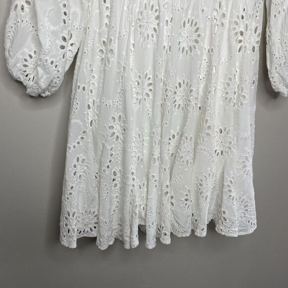 MAJE Rapala Dress Women 40 Large Eyelet Mini A-Line White Lined Pockets Viscose - Picture 13 of 16